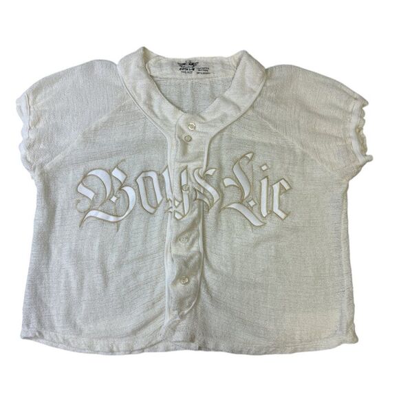 Boys Lie Baseball Jersey Top Button Down Embroidered Logo Oversized One Size - Picture 2 of 16